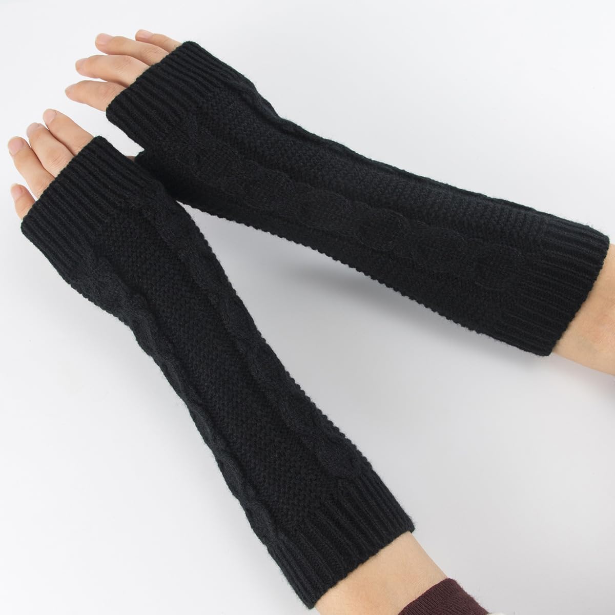 Women Winter Arm Warmers Long Fingerless Mittens Gloves Wrist Warmers - Image 2