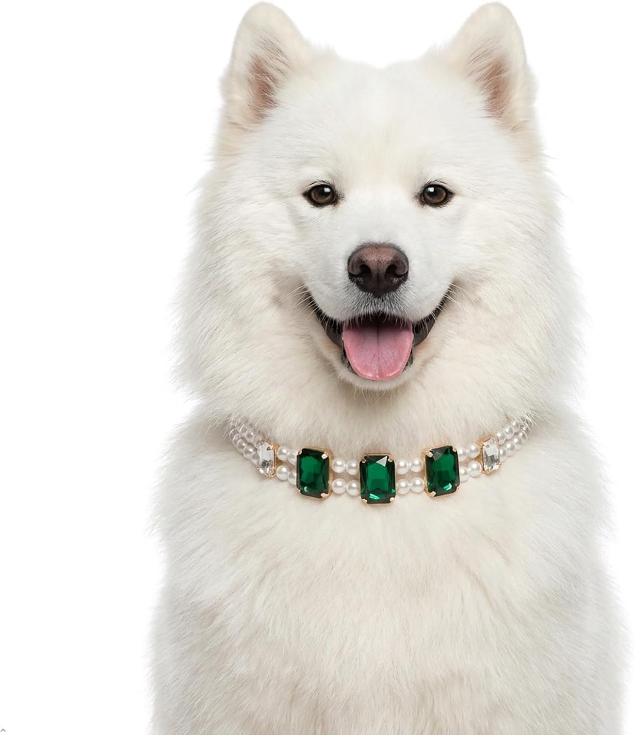 Cat Pearl Rhinestone Necklace for Cats & Small Dogs, Green Kitten Collar, S image 5