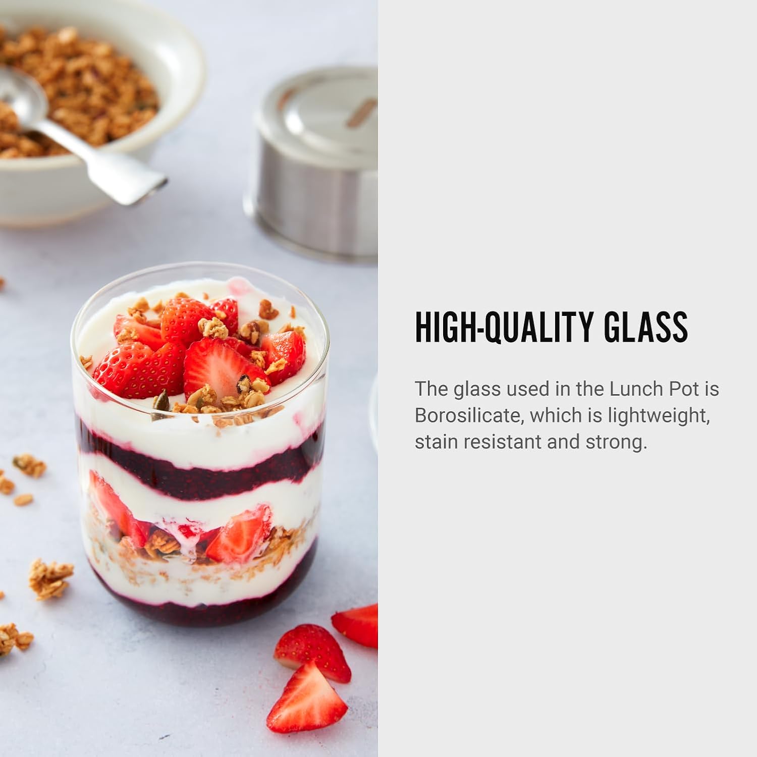 Black+Blum GR-LB-S015 Glass Bowl | Leakproof Meal Prep Lunch Box Food Container, Stainless Steel, Polypropylene with Wood Fibre and Silicone, 450 milliliters, Slate