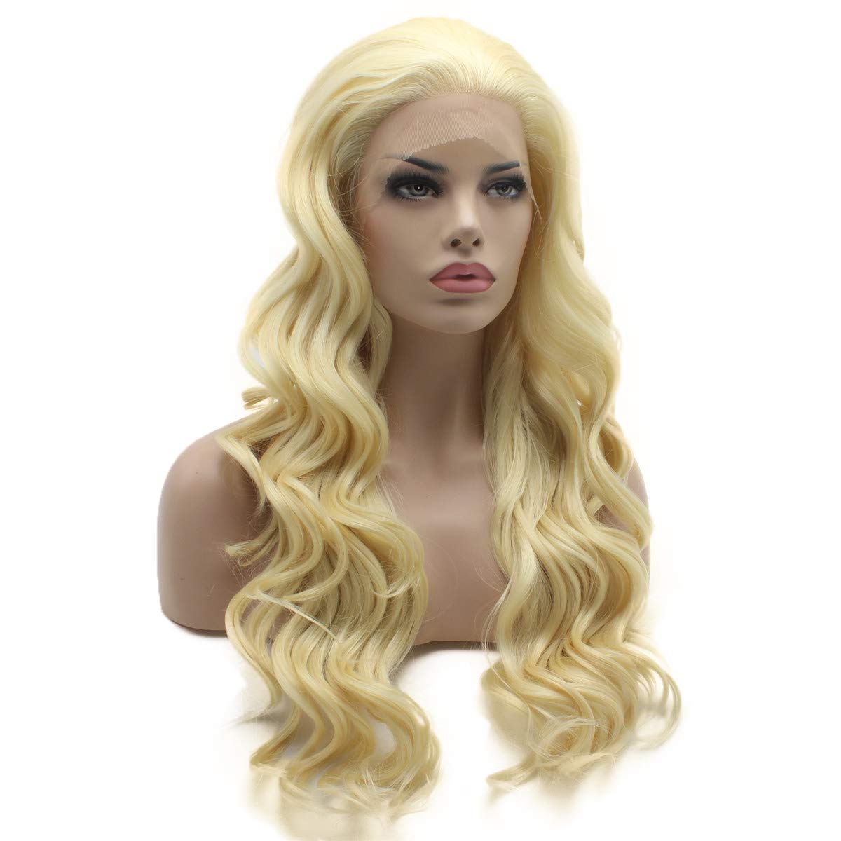 Lushy Wavy Long 24inch Light Blonde Wig Heat Resistant Heavy Density Realistic Synthetic Lace Front Wig