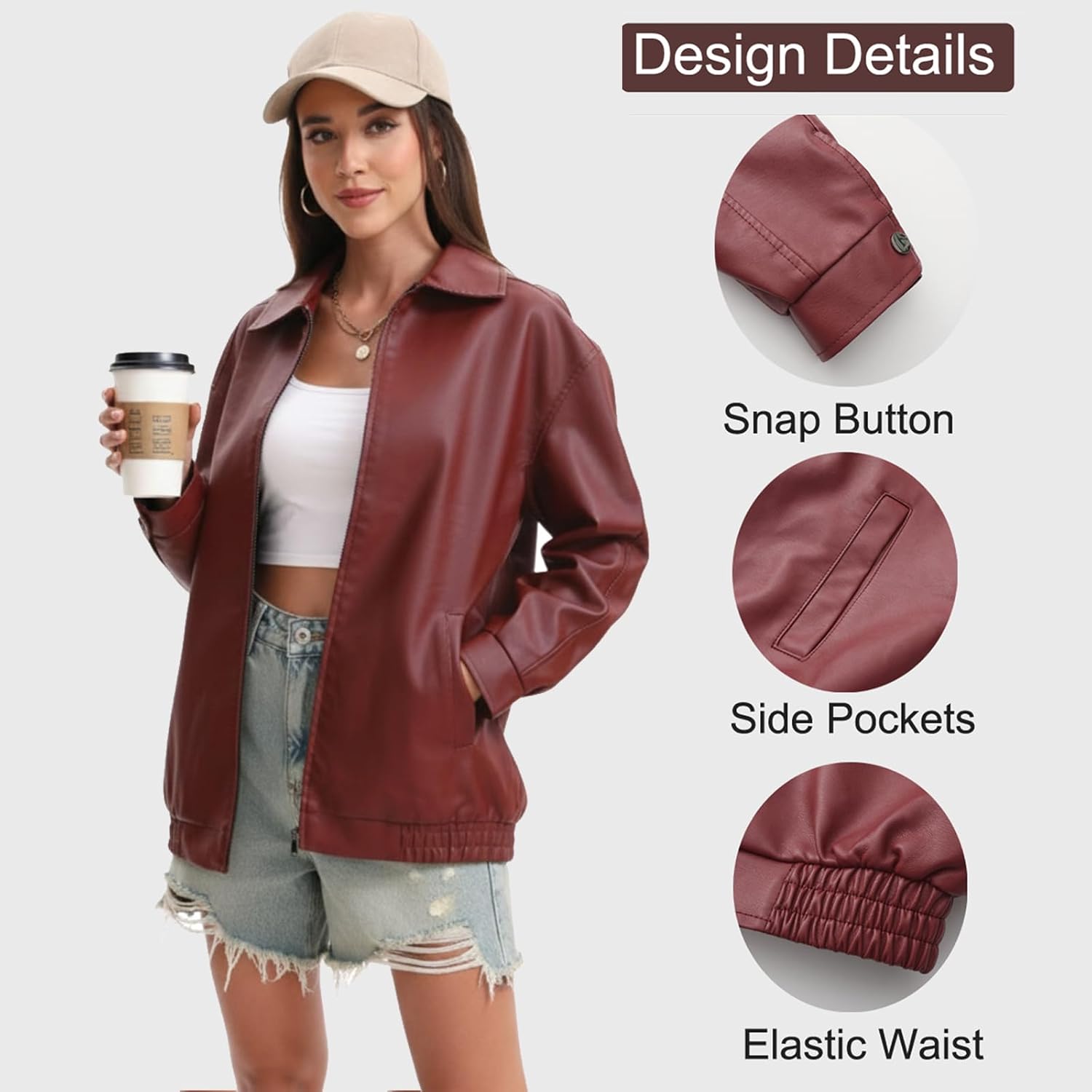 Womens Oversized Faux Leather Jackets Fashion Zip Up Motorcycle Loose Fit Jacket Fall Trendy Outfits