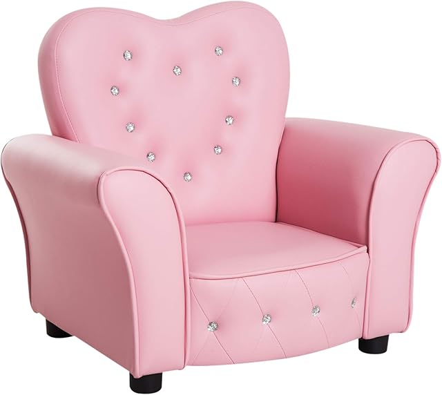 HOMCOM Kids Toddler Chair Sofa Children Armchair Seating Relax Playroom Seater Girl Princess Pink