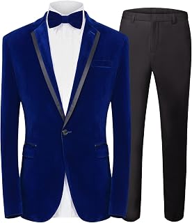 Men's 2 Piece Velvet Suit Peak Lapel One Button Slim Fit Tuxedo Blazer Party Dinner Jacket & Pants