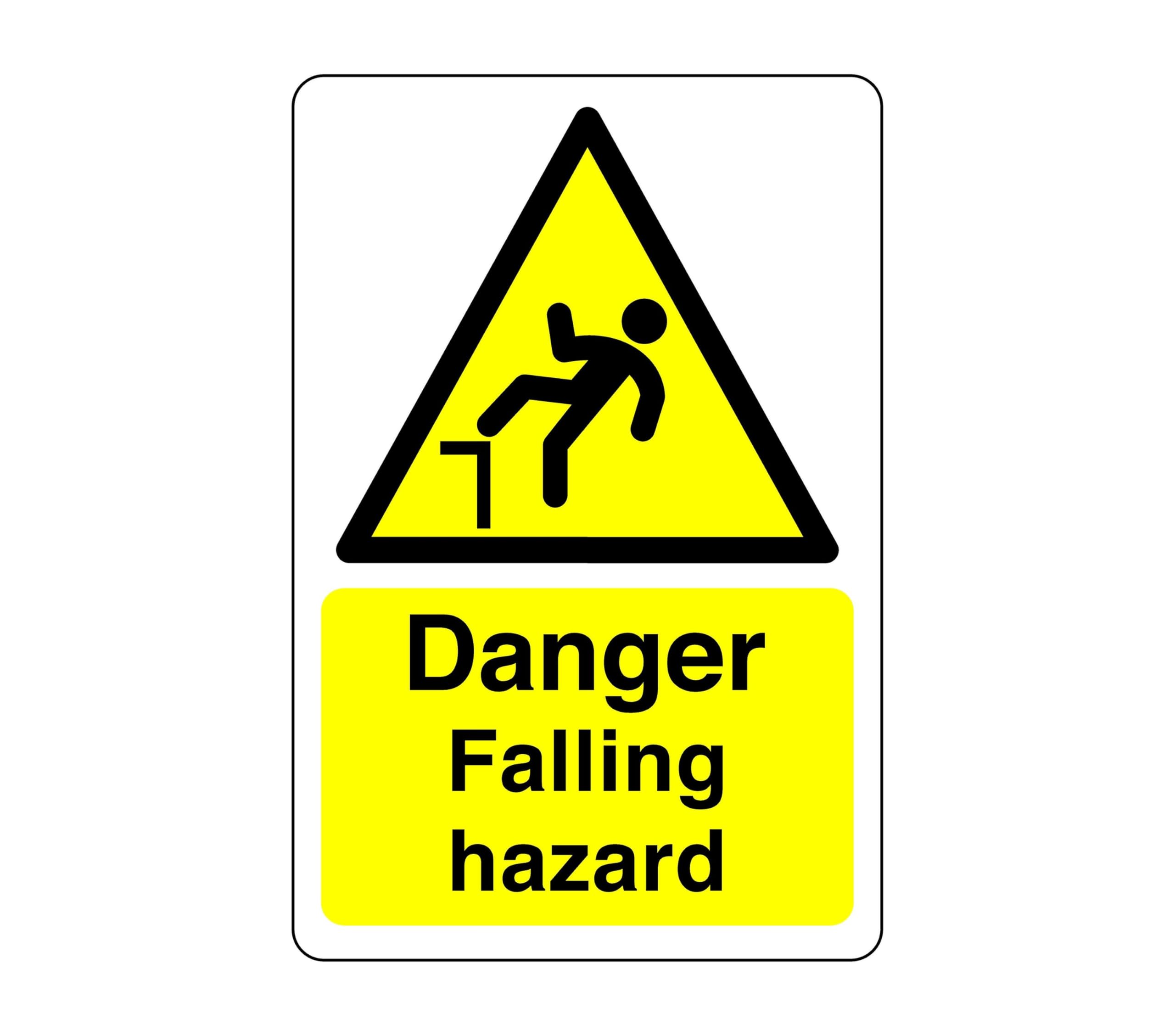 Danger falling hazard sign - 1.2mm Rigid plastic for indoor/outdoor usage (400mm x 300mm) Viewing Distance within 14m.