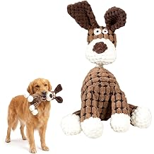 Squeaker Plush Dog Toys for Aggressive Chewers, Cute Dog Chew Toys for Medium Large Dogs - Triple-Layer Reinforced, Interactive Dog Toys for Training & Anxiety Relief, Eco-Friendly, Washable Brown