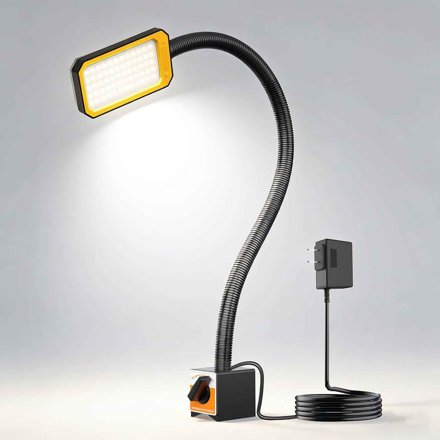 LED Machine Work Light, 2500 Lumens Flexible Gooseneck Magnetic Lamp for Lathe and Drill Press, Machine Job Light with Strong Magnetic Base 110-220V 25W (M1202)