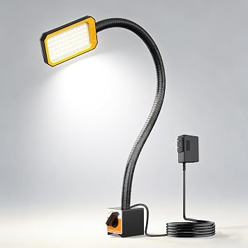 LED Machine Work Light, 2500 Lumens Flexible Gooseneck Magnetic Lamp for Lathe and Drill Press, Machine Job Light with Strong Magnetic Base 110-220V 25W M1202