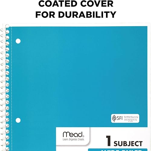 Miniatura 3 de Mead Cuaderno de espiral, 1 materia, papel a rayas, 70 hojas, 10 12 pulgadas x 7 12 pulgadas, azul, paquete de 4 (38400)