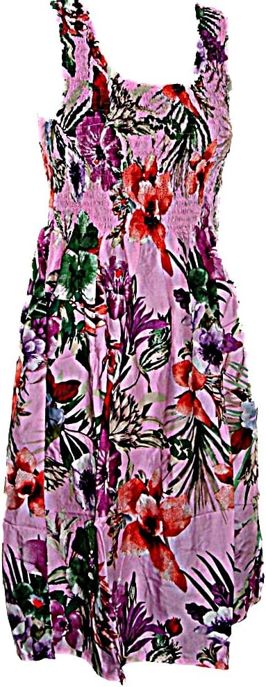 Hawaiian Floral Tropical Print Summer Tank Top Sun Dress (S-L-See Measurements) tc086 Pink