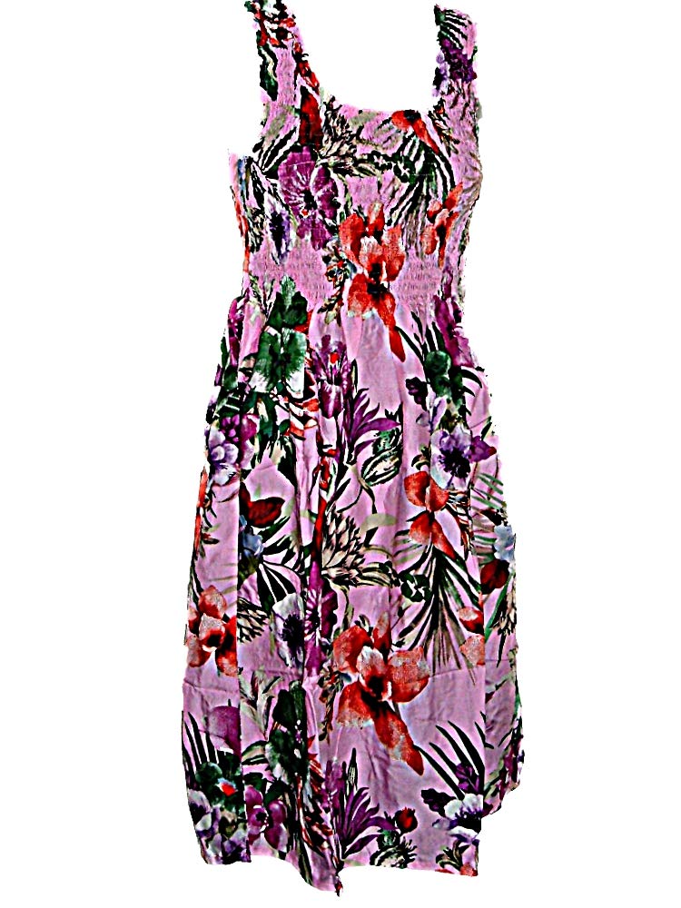 Hawaiian Floral Tropical Print Summer Tank Top Sun Dress (S-L-See Measurements) tc086 Pink