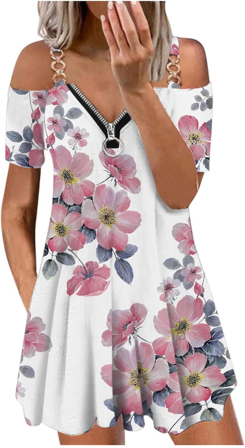 Short Sleeve Female Gowns Floral Print 