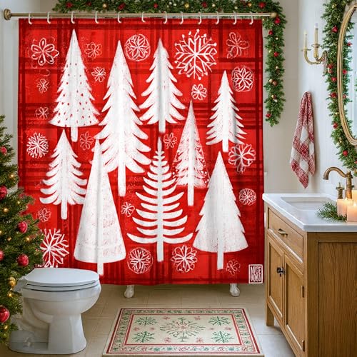 Rideau de douche Noël grand format 183x213 déco festive avec crochets - 2