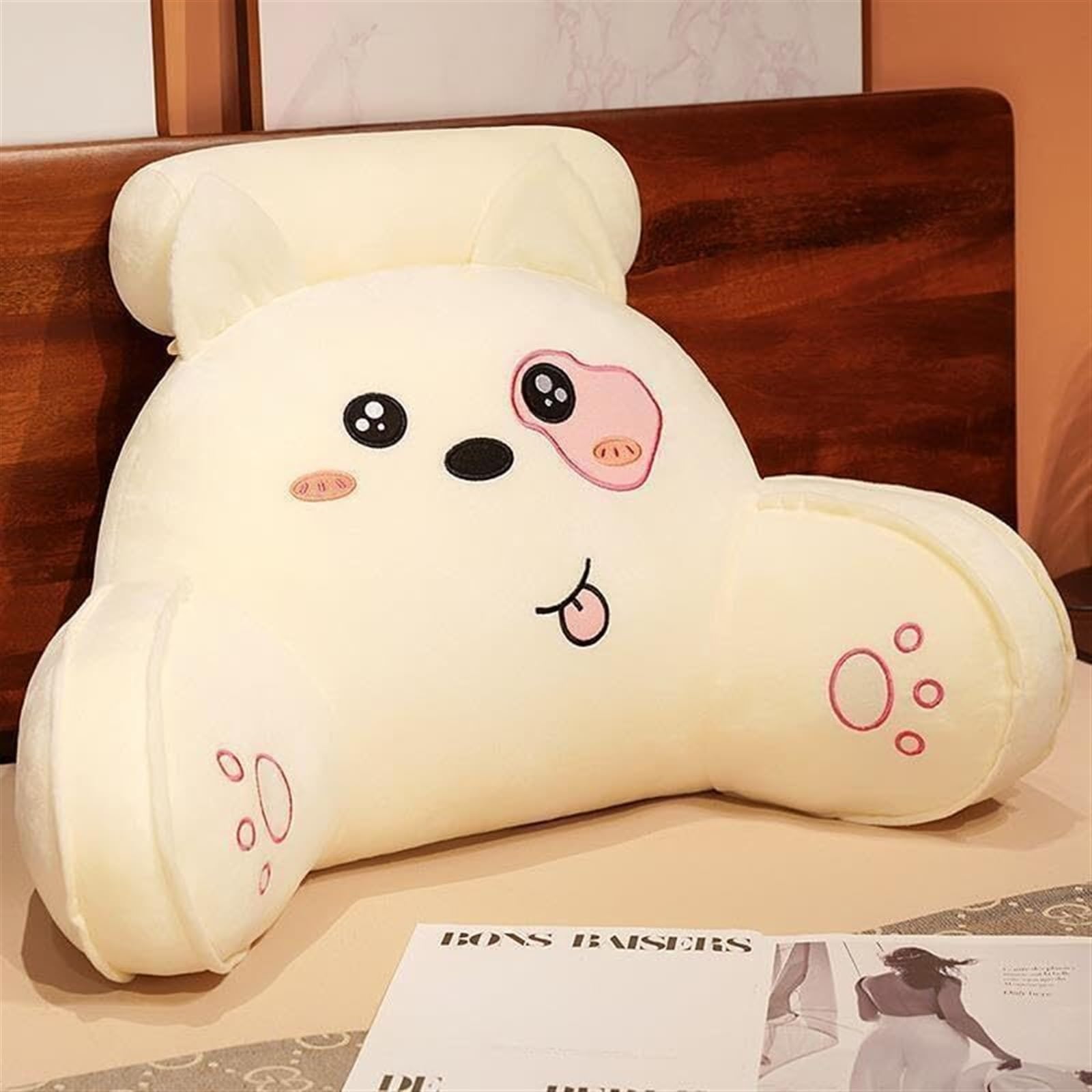 ZXGRfdefa reading pillow, Back Support Waist Pillows Resting Office Cute Cartoon Cat Pillow for Lumbar Arm(White,45 * 60cm)