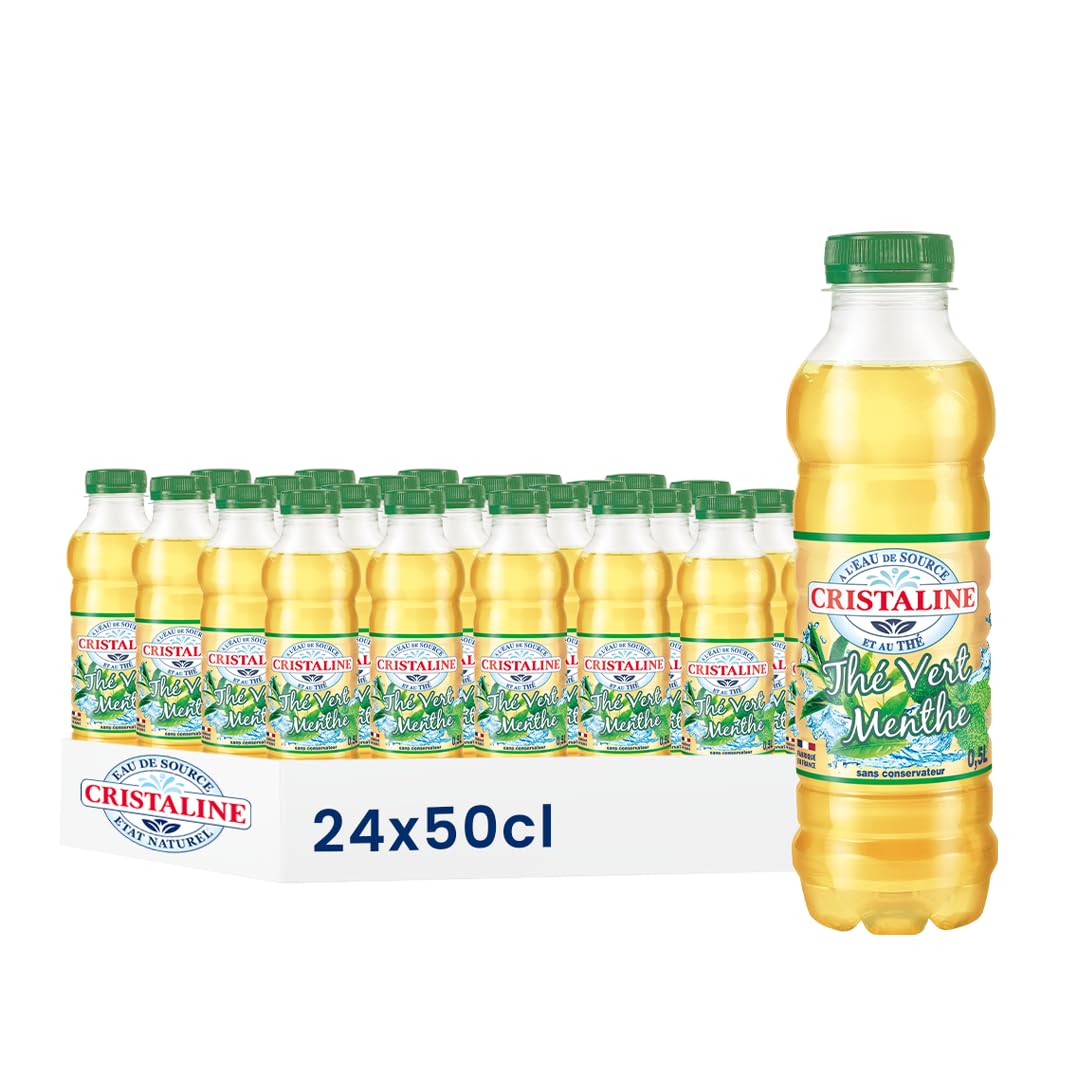 Cristaline Eau de Source Aromatisée Thé Vert Menthe, 50cl, Lot de 24 Bouteilles