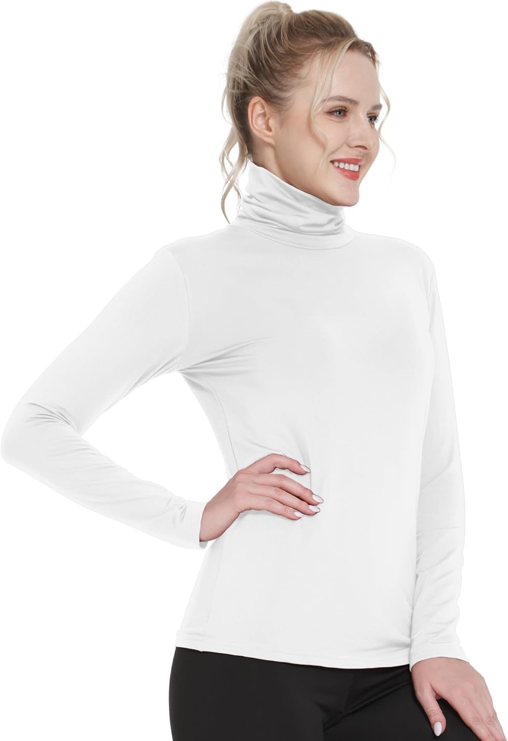 MANCYFIT Thermal Top for Women Turtleneck Shirt Long Sleeve Undershirt Ultra Soft Fleece Lined Base Layer