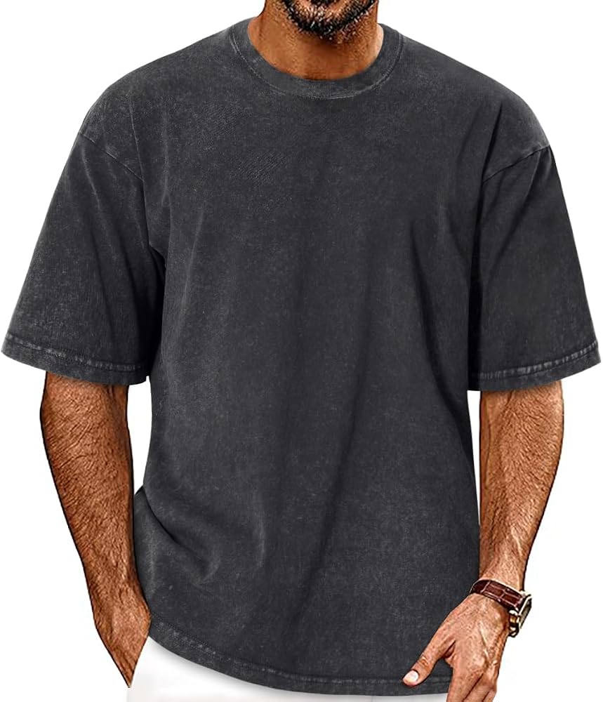 Oversized Tshirts for Men Short Sleeve Vintage Washed Basic Loose Tees | ADOREJOY Oversized Tshirts 100 Cotton Crew Neck Shirt Acid Wash Streetwear Outfits Summer Sports Suits 2026