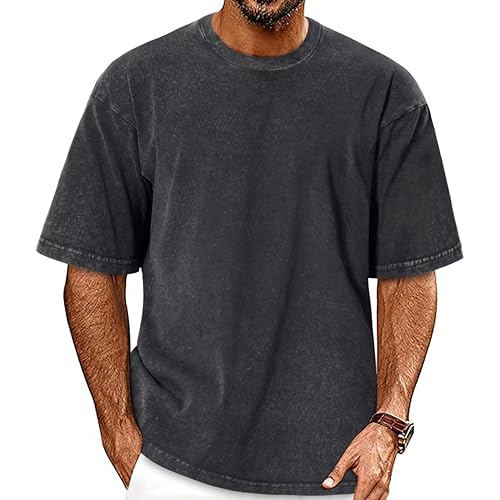 Oversized Tshirts for Men Short Sleeve Vintage Washed Basic Loose Tees 2026