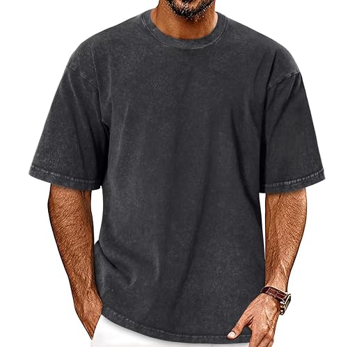 Oversized Tshirts for Men Short Sleeve Vintage Washed Basic Loose