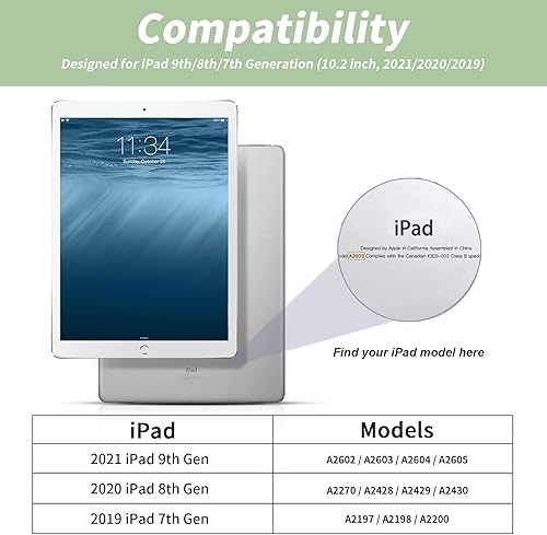 Miniatura 49 de aoub Funda para iPad de 9ª/8ª/7ª generación de 10.2 pulgadas, funda de teclado Bluetooth inalámbrica desmontable, funda trasera de TPU suave