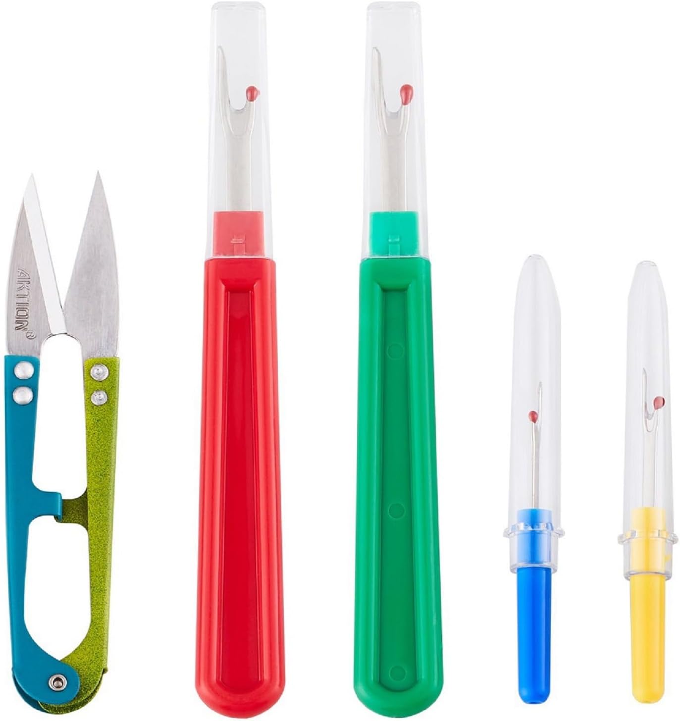 GDMINLO 5 Pieces Colorful Seam Ripper Assortment Thread Remover Kit 2 Big and 2 Small Handy Stitch Sewing Tools with 1 Scissors for Removing Unwanted Hems and Seams