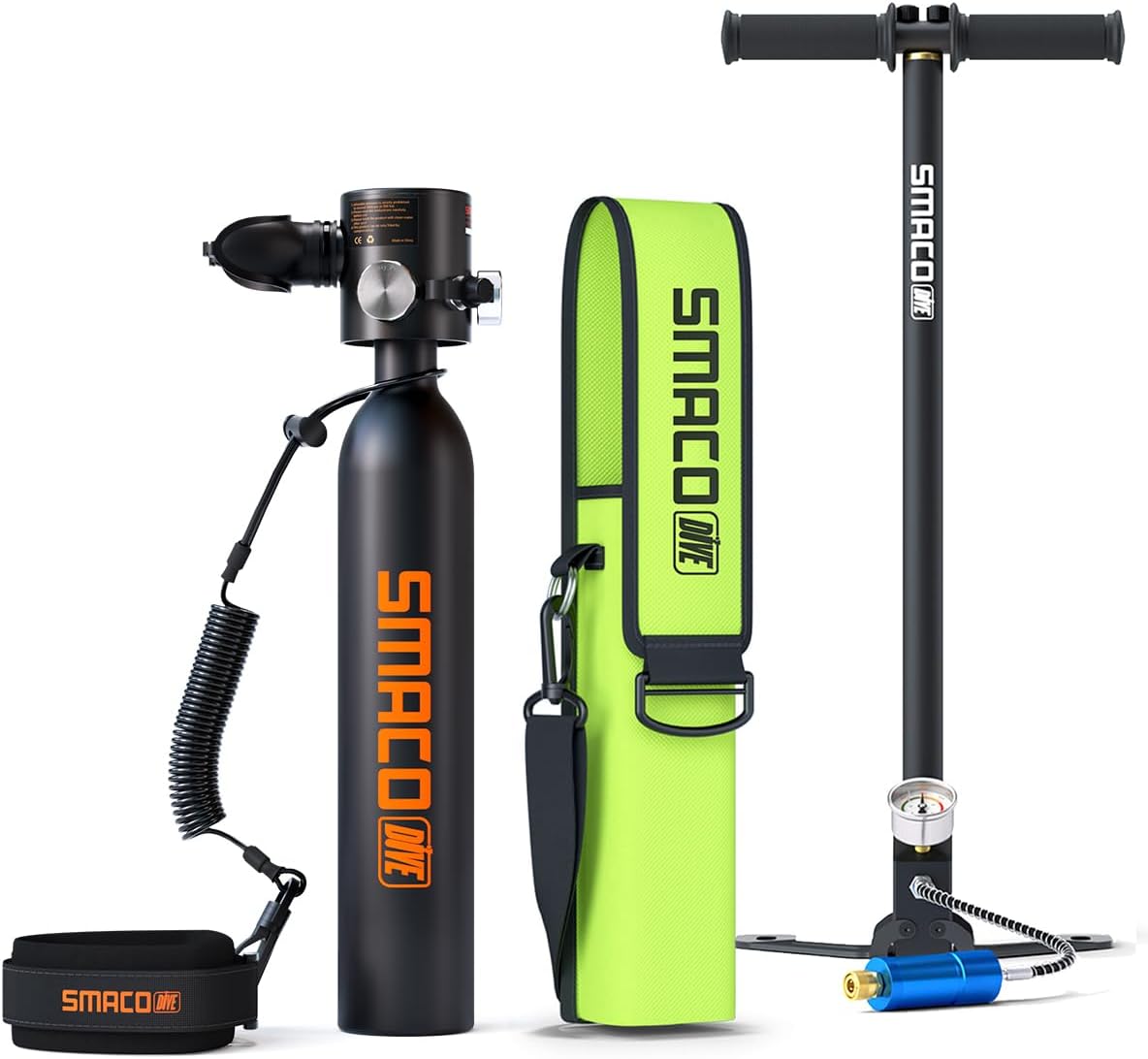 SMACO Mini Scuba Tank 0.5L Reusable Portable Diving Tank & Emergency Pony Bottle Air Suitable for Freediving, Snorkeling, and Underwater Activities DOT-Certified Air Cylinder S300 Plus