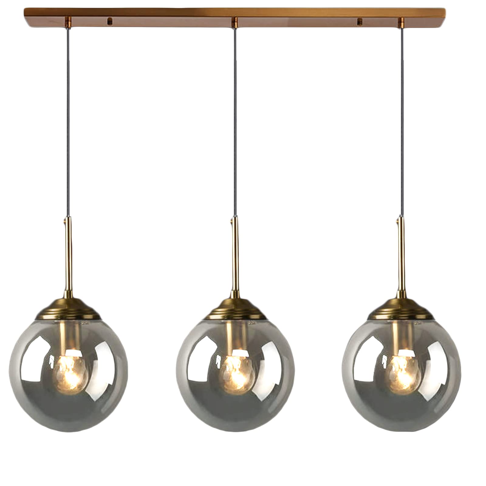 Suspension 3 en 1 en verre gris pour illuminer votre îlot de cuisine avec style loft vintage
