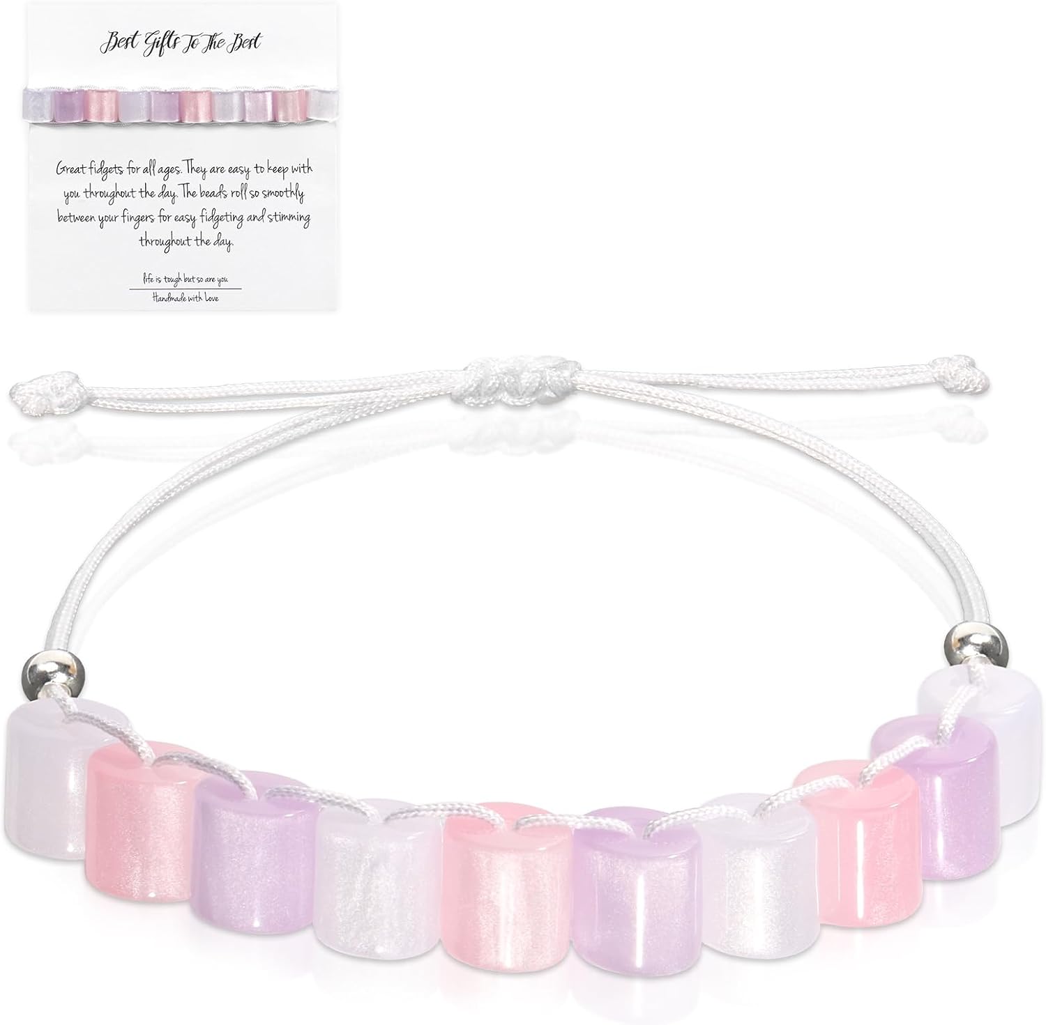 Fidget Anxiety Bracelet Jewelry Pink Purple Adjustable Mood Bracelet Resin Beaded Bracelet Fidget Strand Anxiety Bracelet Spinner Healing Handmade Gift For Women Jewelry Friend Party Birthday