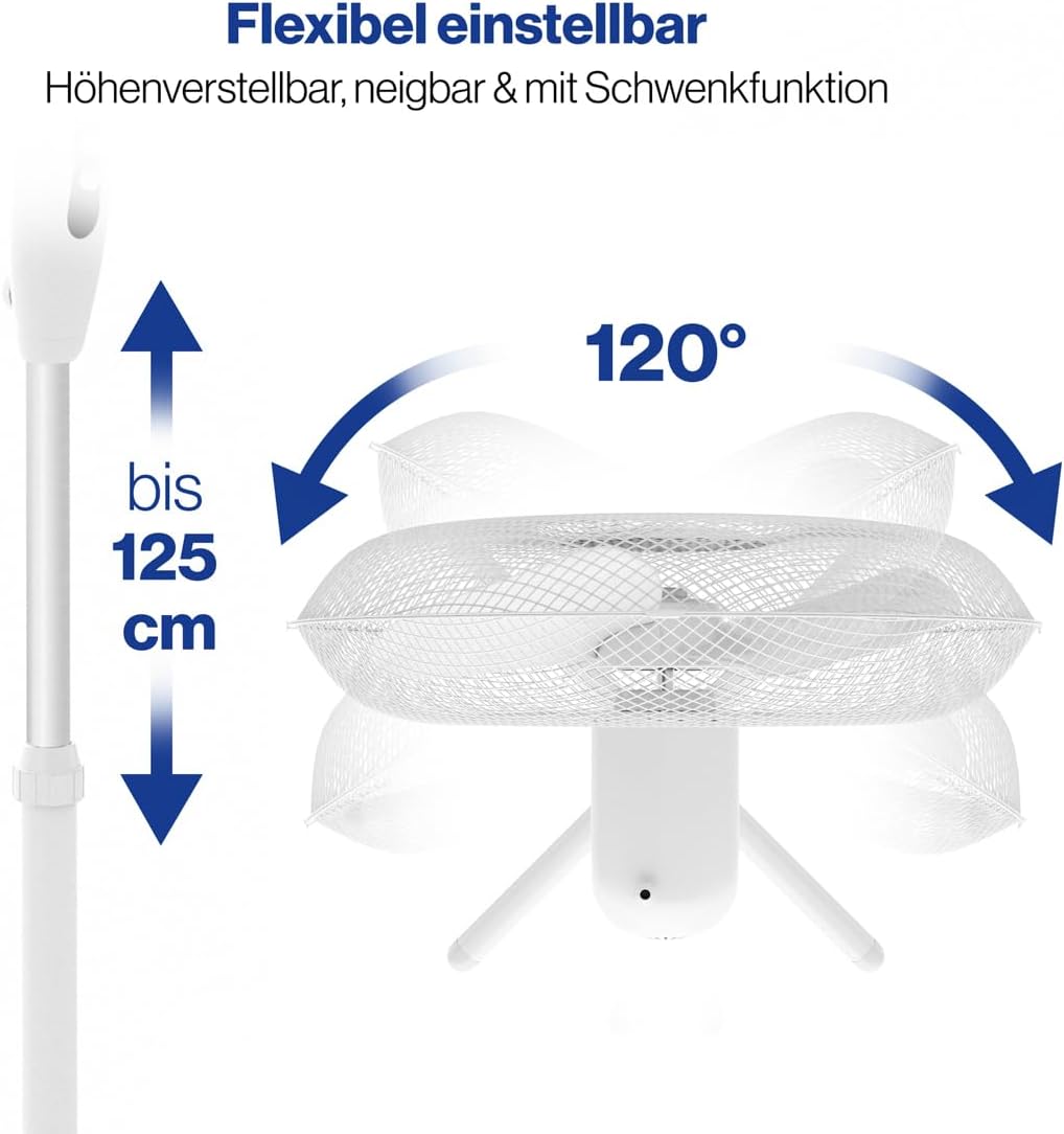 Clatronic VL 3603 S fan showing adjustable height and tilt