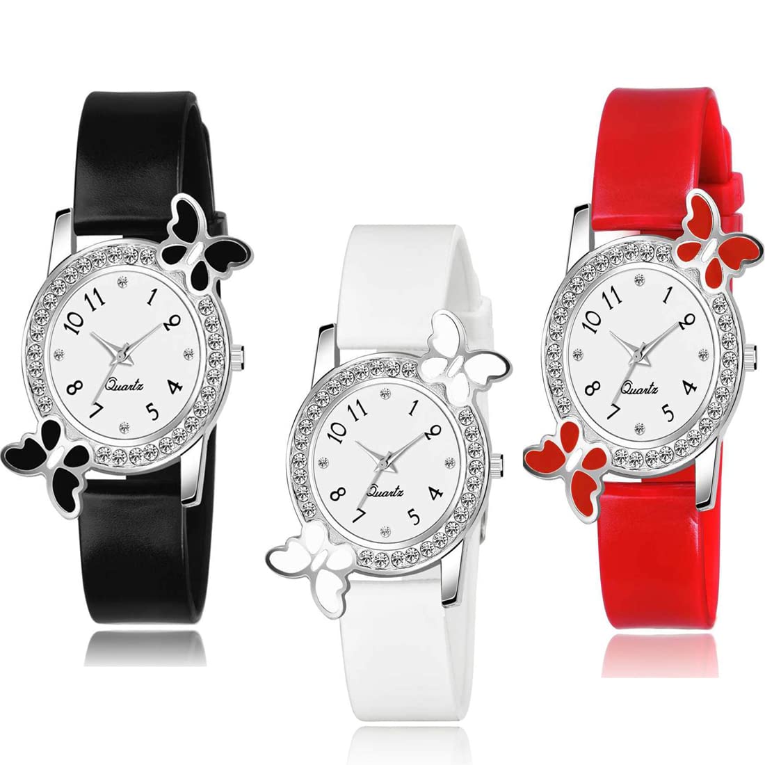 GOLDENIZE FASHION Multicolour Butterfly Diamond Analogue Quartz Dial Rubber Strip Womens & Girls Watches Combo Pack of 3 (B09P58QGFH) Amazon Price History, Amazon Price Tracker