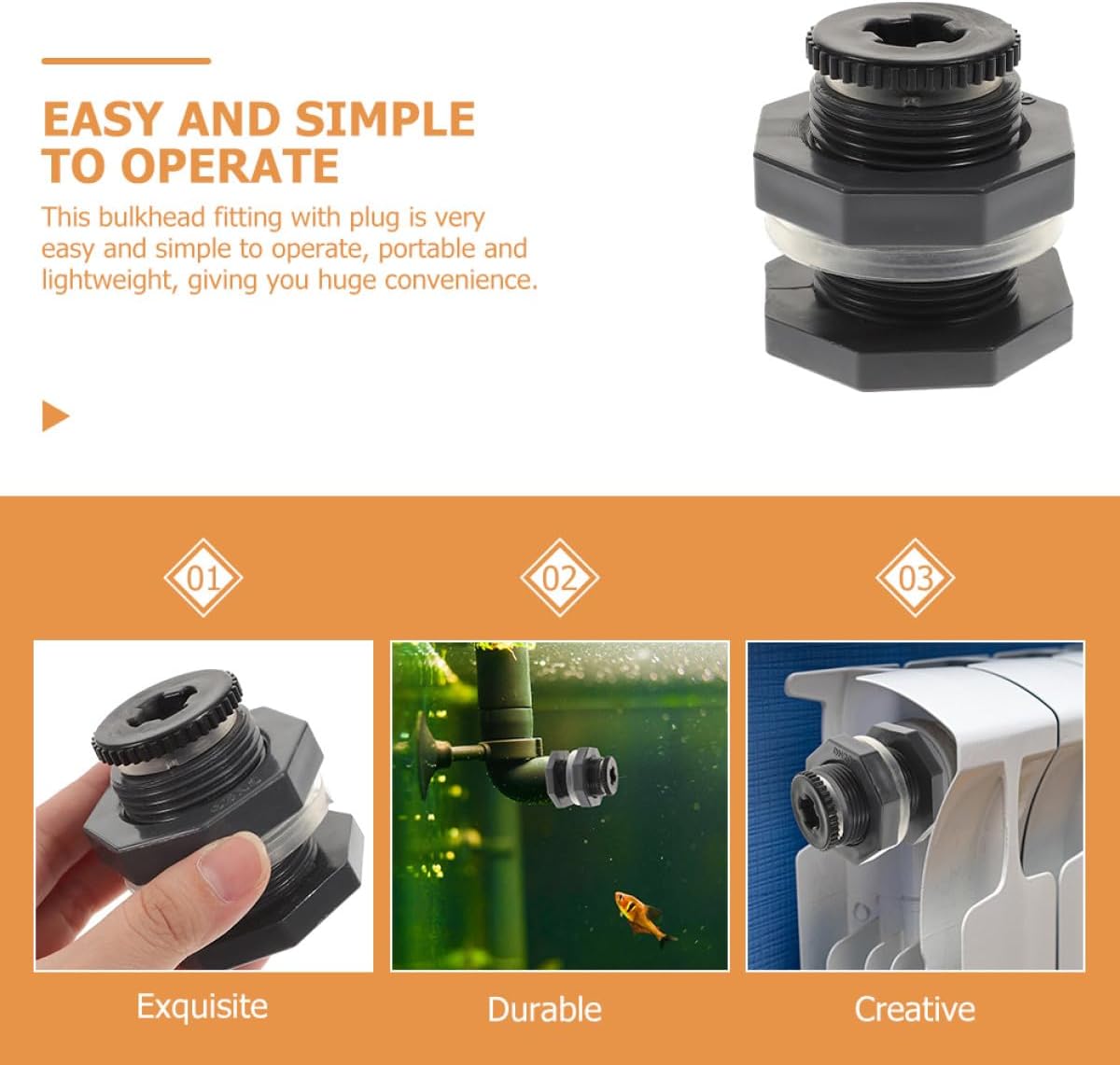 1/2 Inch Pvc Bulkhead Fitting Water Tank Connector with Plug and Seal Gasket for Rain Barrels, Ponds, and Aquarium Plumbing