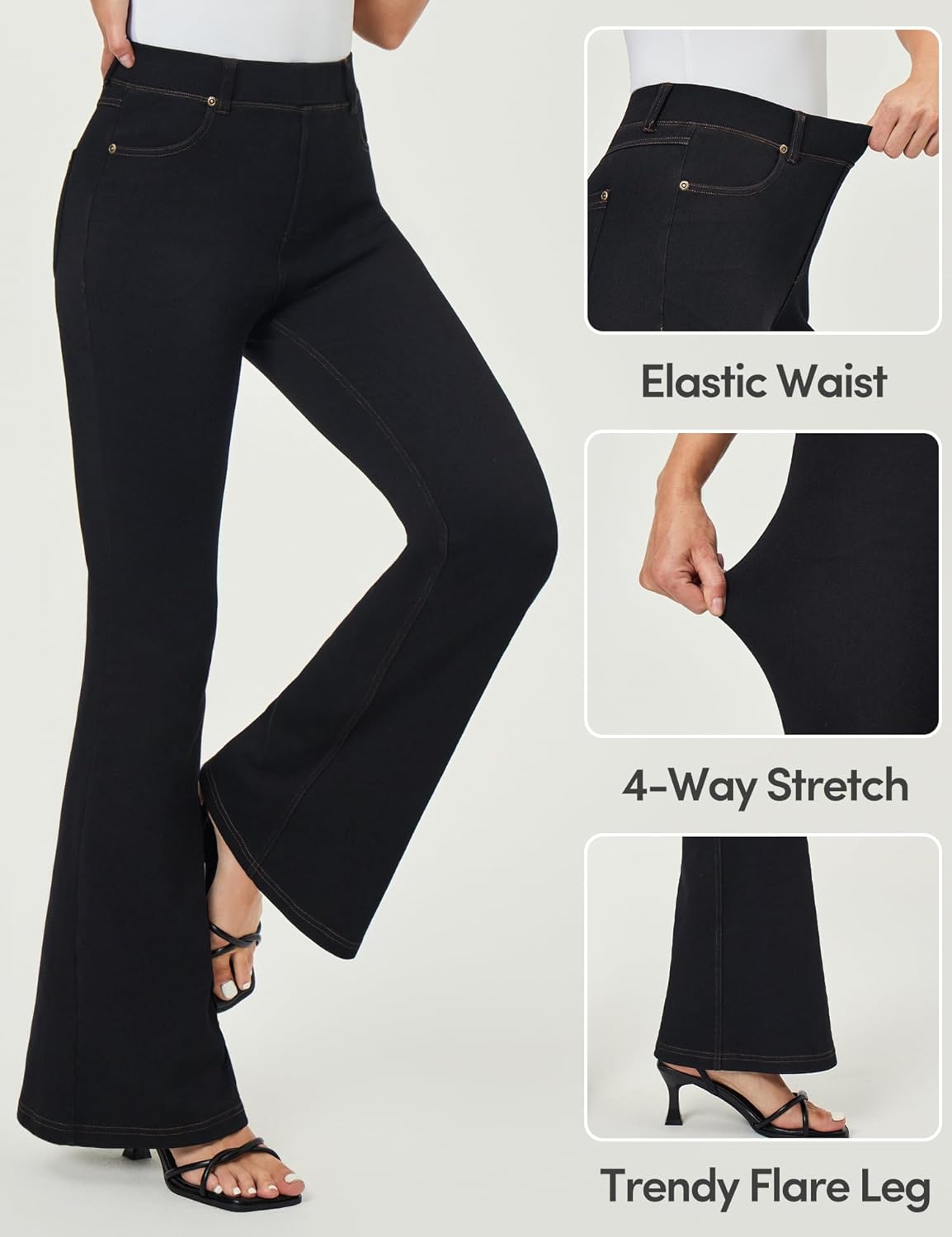IUGA Bell Bottom Jeans for Women High Waisted Stretchy Pull On Sweatpant Jeans Women Flare Leggings Tummy Control Flare Pants - Image 3
