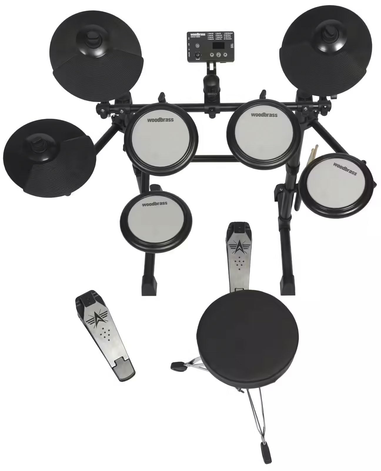 Woodbrass DDX10-MESH Batterie électronique - Kit complet idéal pour débutant enfant & adulte, Prête à l'emploi, Accessoires inclus - Pads en peaux maillées réalistes, naturels, silencieux