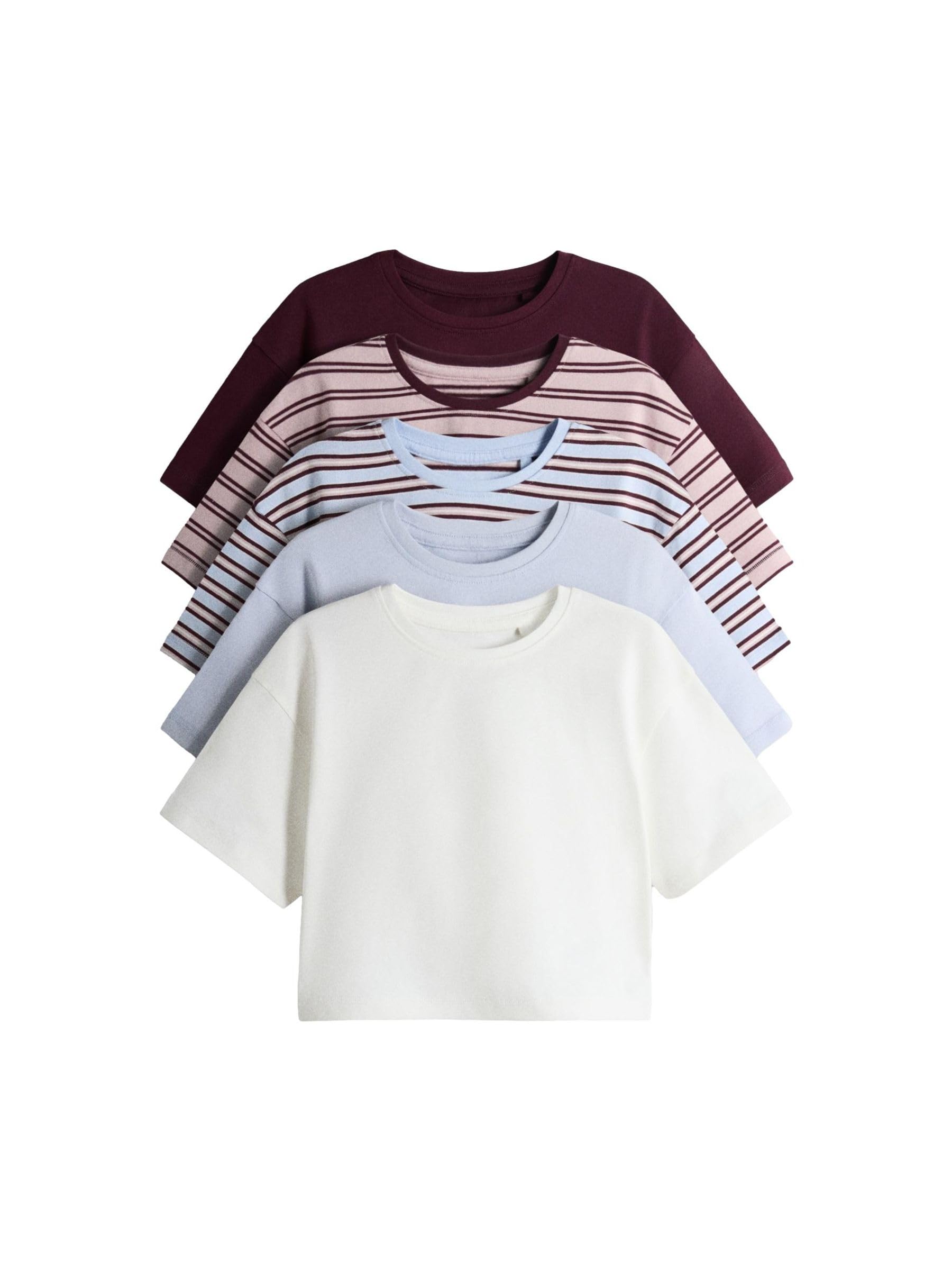 THE SET Fille T-Shirt Oversize à Manches Courtes, Lot de 5 | Coupe standard, 100 % coton