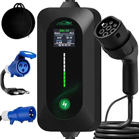Carregador Carro Elétrico Portátil, 7KW Carregador de Ev com 10 Proteções, Ajuste de Corrente 8A-32A, para Carro Elétrico, 110/220V (5M)