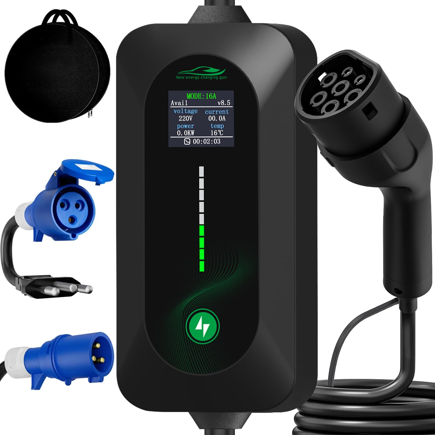 Carregador Carro Elétrico Portátil, 7KW Carregador de Ev com 10 Proteções, Ajuste de