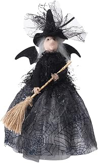 Witch Doll Halloween Decoration Toys, Kitchen Witch Doll with Broom, Halloween Witch Figurines, Home Decoration Cute Cartoon Witch Doll Collectible Ornaments Halloween Party Decor(#2)