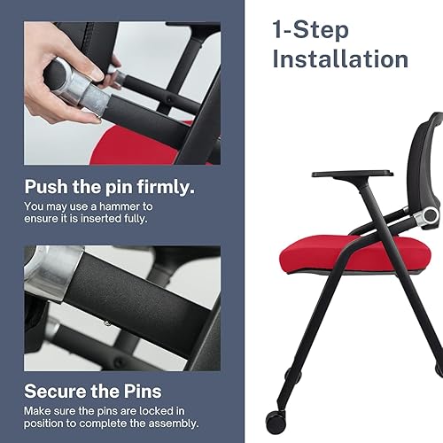 Miniatura 6 de Paquete de 2 sillas de oficina plegables con ruedas, respaldo de malla, brazos y portátiles, sillas de oficina plegables para silla de sala de