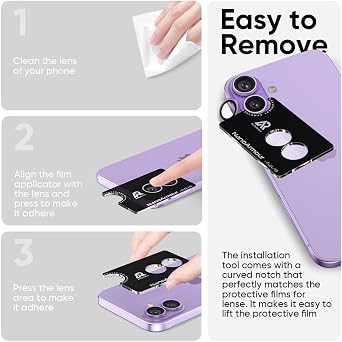 FLOLAB NanoArmour for iPhone 17 Camera Lens Protector Durable, Tempered Glass Camera Cover, Aluminum Camera Ring, Anti Reflective TruColors Ultra Clear, and Easy to Install - Light Purple