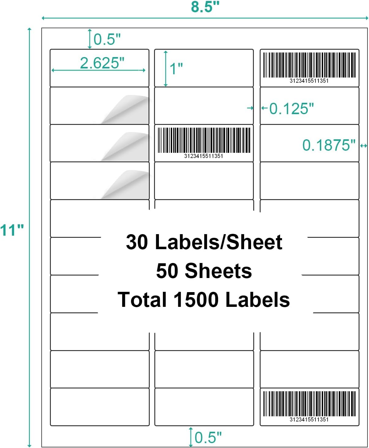 1500 Labels Address Label Sticker for Laser & Inkjet Printer 50 Sheets, 1" x 2-5/8" White Blank Printable Shipping Address Labels, Strong Adhesive for FBA Label, Easy to Peel - Image 2