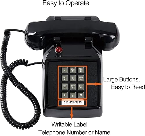 Miniatura 2 de Teléfono fijo tradicional retro (indicador de timbre visible), clásico 2500 analógico de escritorio para ancianos, teléfono de escritorio con cable