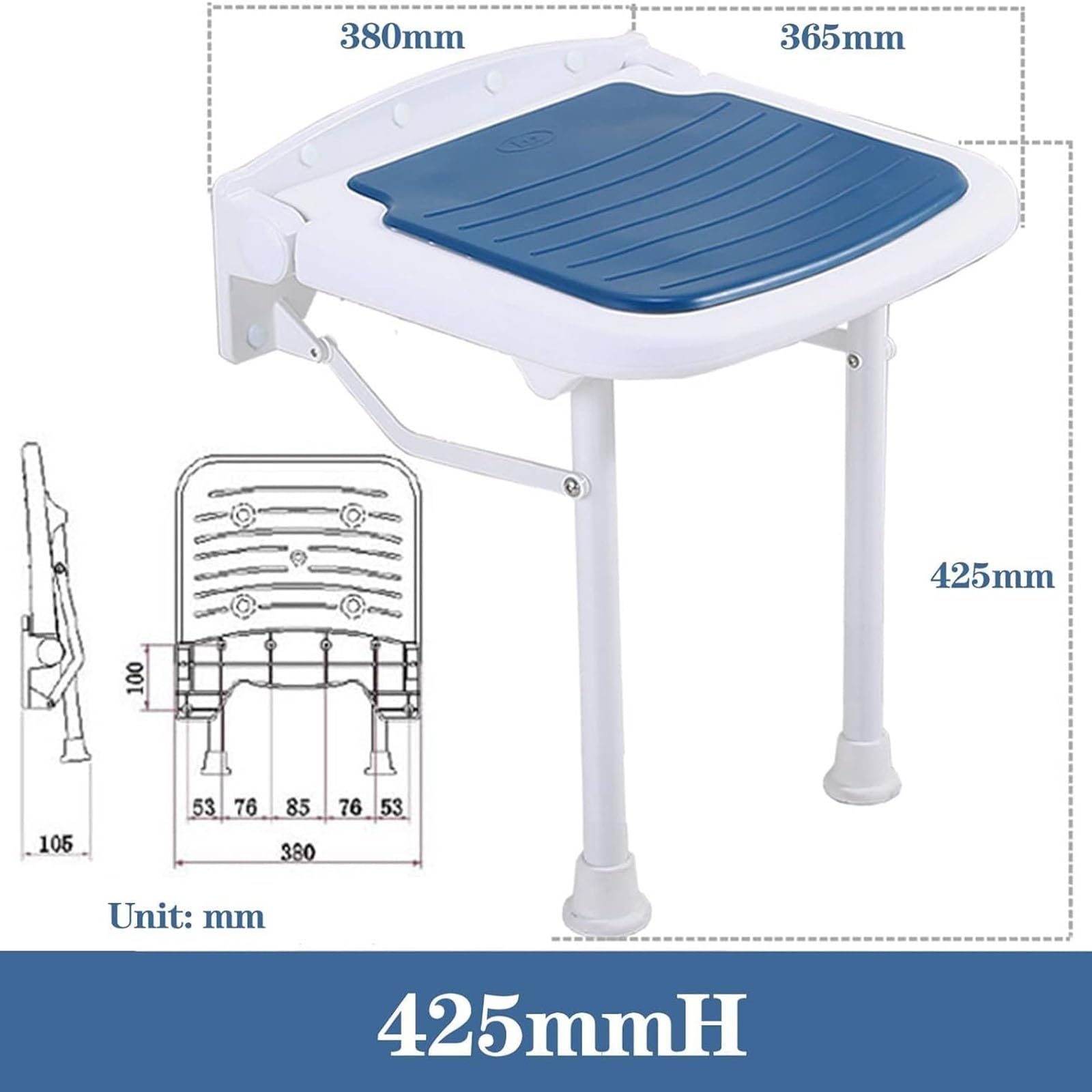 Taburete de Ducha Montado en la Pared Asiento de Ducha Abatible Impermeable Taburete de Baño para Personas Mujeres Embarazadas, Mayores o Lesionadas Sillas para Ducharse