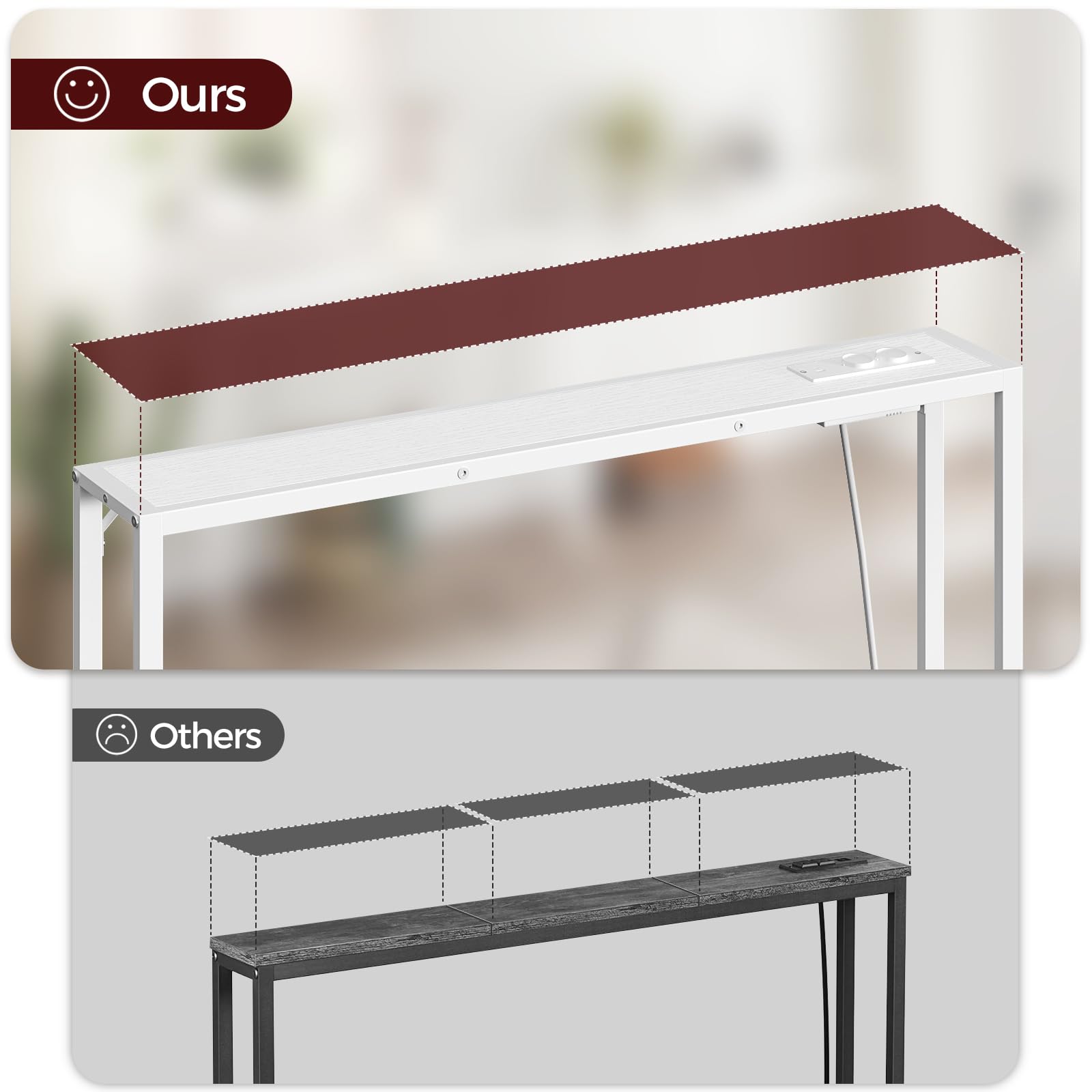 MAHANCRIS Tavolo Consolle da 100 cm, Consolle d'Ingresso con Prese e Porte USB, Tavolino Stretto per Divano, Corridoio, per Soggiorno, Camera da Letto, Corridoio, Bianco ACTWT968UE01