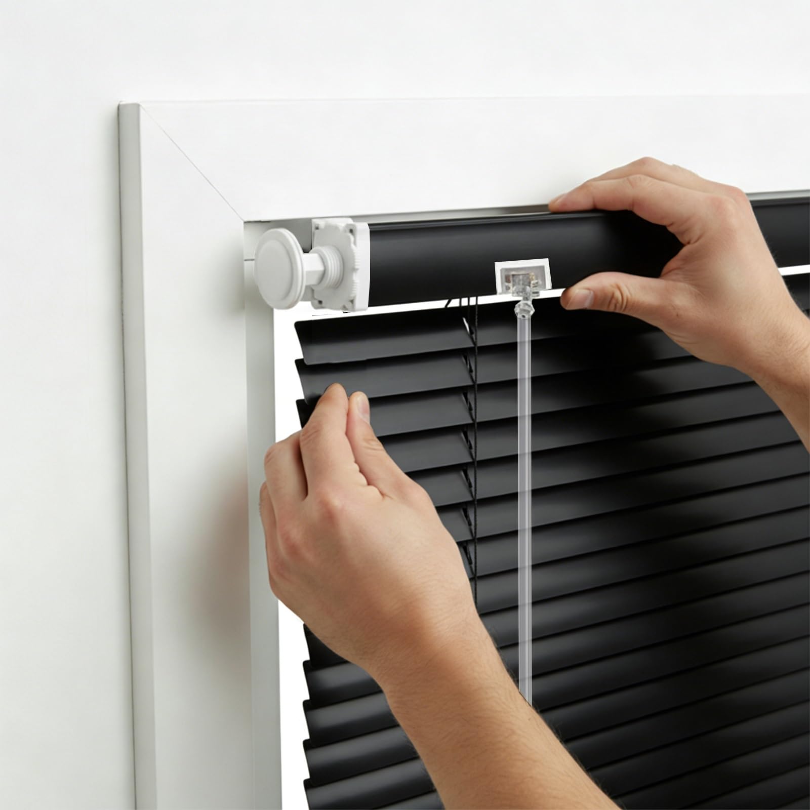 No Drill Venetian Blinds for Windows, Custom Aluminium Blinds with 25mm Horizontal Slats, Easy Fit, adjustable Room Darkening Shades for Home Kitchen(Black)