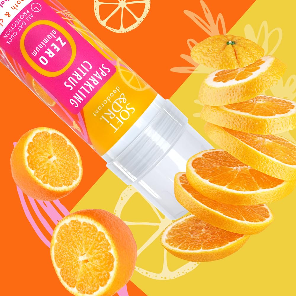 Soft & Dri Sparkling Citrus Aluminum Free Deodorant, 3 oz, Smooth and Clear Stick, pH Balancing Minerals, 3 pack