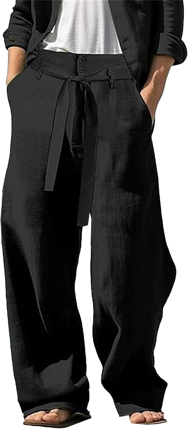 DGHM-JLMY Men's Casual Wide-Legged Fashion Sweatpants Versatile Draped Baggy Pants Essential Solid Color Business Trousers