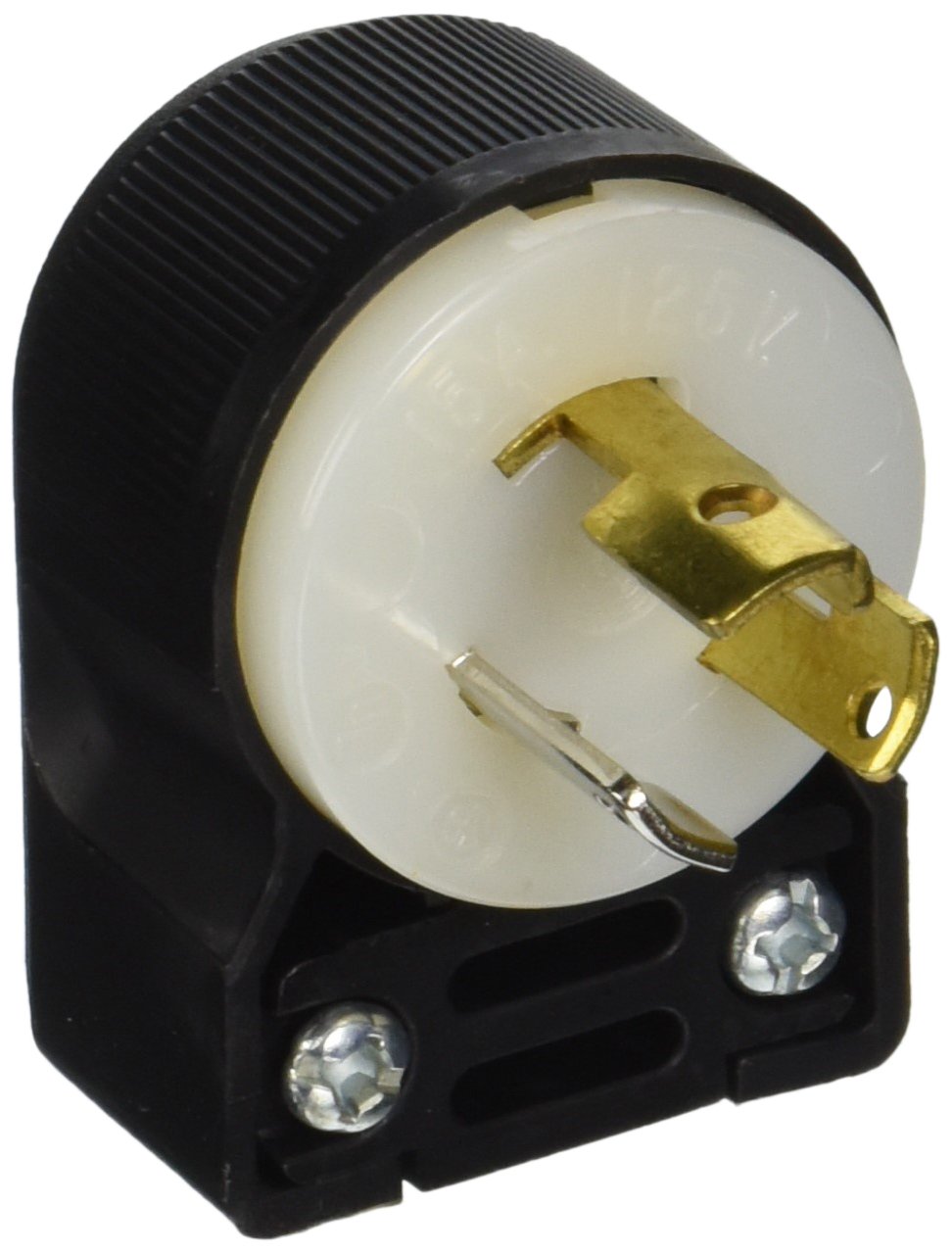 Hubbell HBL4720CA Locking Angled Plug, 15 amp, 125V, L5-15P, Black/White