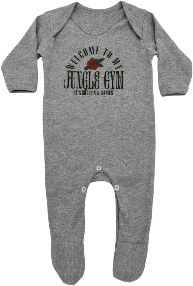 Baby Moo'sWelcome To My Jungle Gym Rock Baby Sleepsuit for Boys or Girls | Cool GnR Rock n Roll Romper Outfit - Unique Heavy Metal New Baby or Parents Gift UK