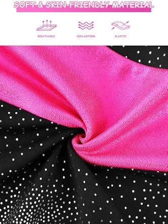 XiaoMoSha Girls Three-Piece Gymnastics Leotards Set Long Sleeve Leotards with Shorts and Hairband Sparkly Ballet Dance Unitards Gradient Color Design Gymnastics Outfits for Kids 3-12 Years