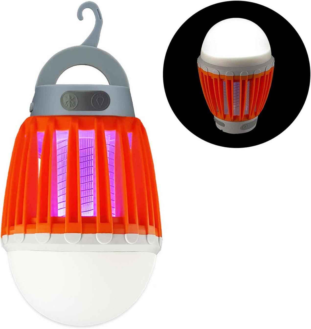 White Kaiman 2 in 1 Bug Zapper Outdoor - Rechargeable Waterproof Mosquito Killer Light Bulb for Indoors & Outdoors (Orange)
