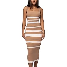 CutieLove Womens Casual Sleeveless Striped Bodycon Midi Dress Square Neck Ribbed Knit Dresses